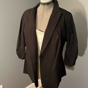 Torrid Black Blazer with Ruched Sleeves and Open Front